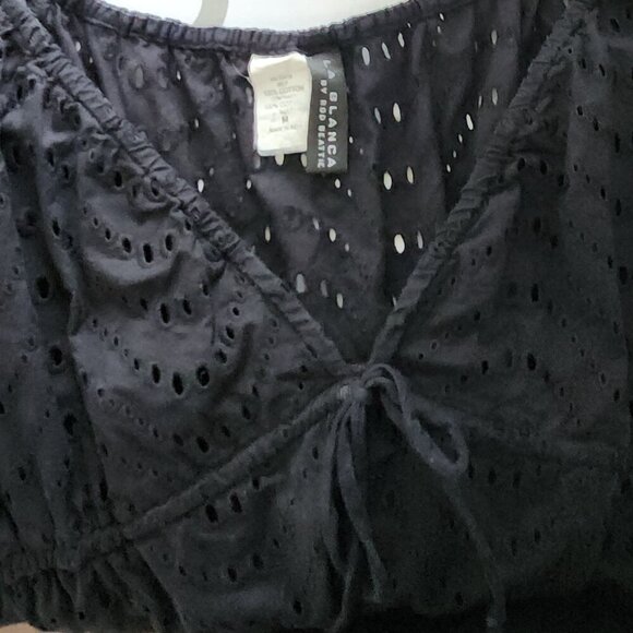 La Blanca Eyelet Coverup Dress Size M Black V-neck Swimwear 100% Cotton - Picture 4 of 5